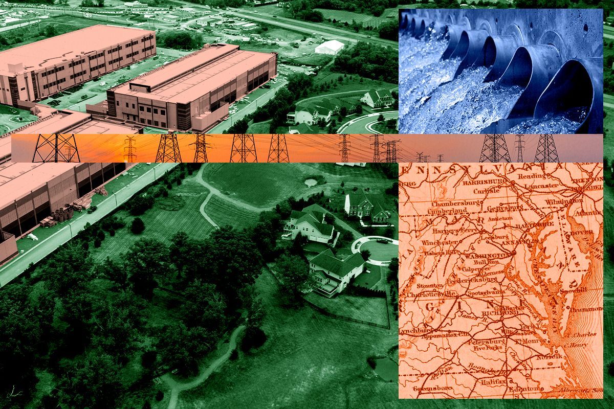 Data centers and power lines.