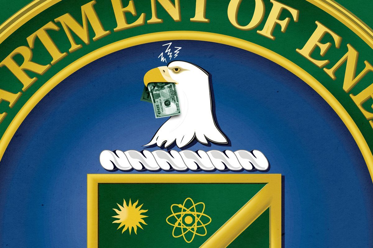 The Energy Department logo holding money.