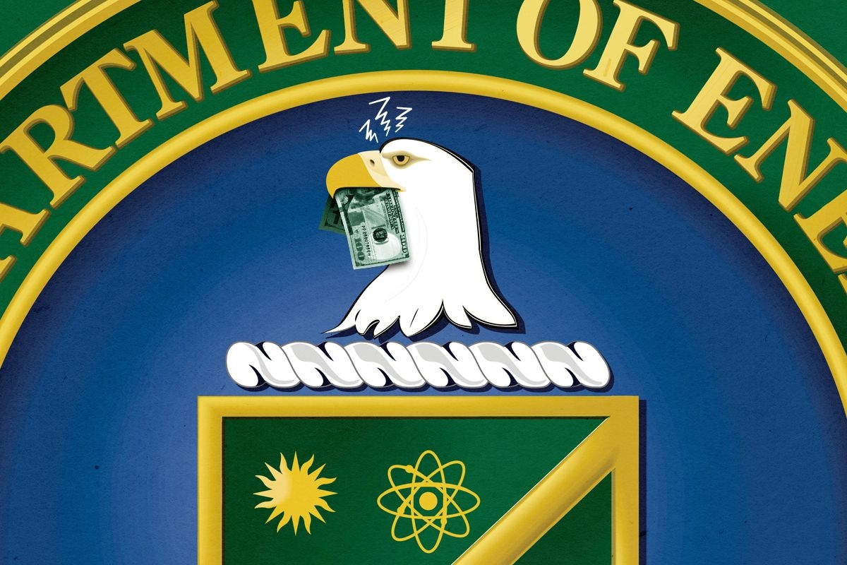 The Energy Department logo holding money.