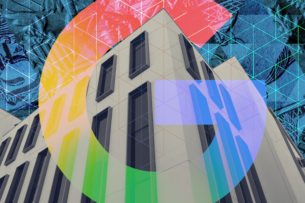 A data center and the Google logo.