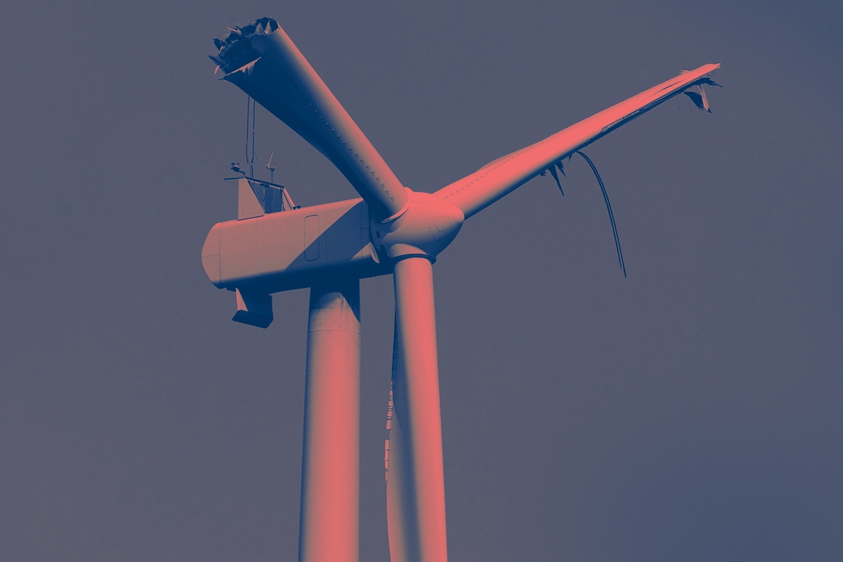 A broken wind turbine.