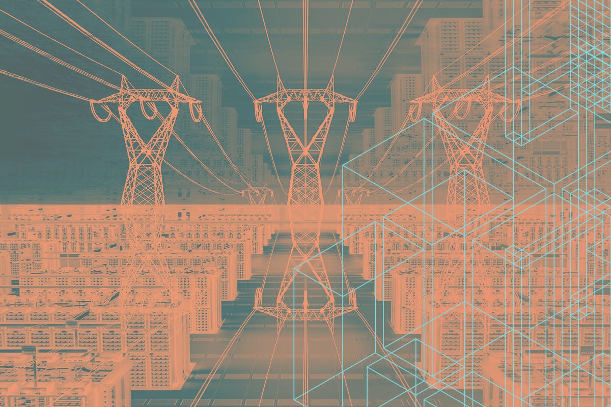 Power lines and a data center.