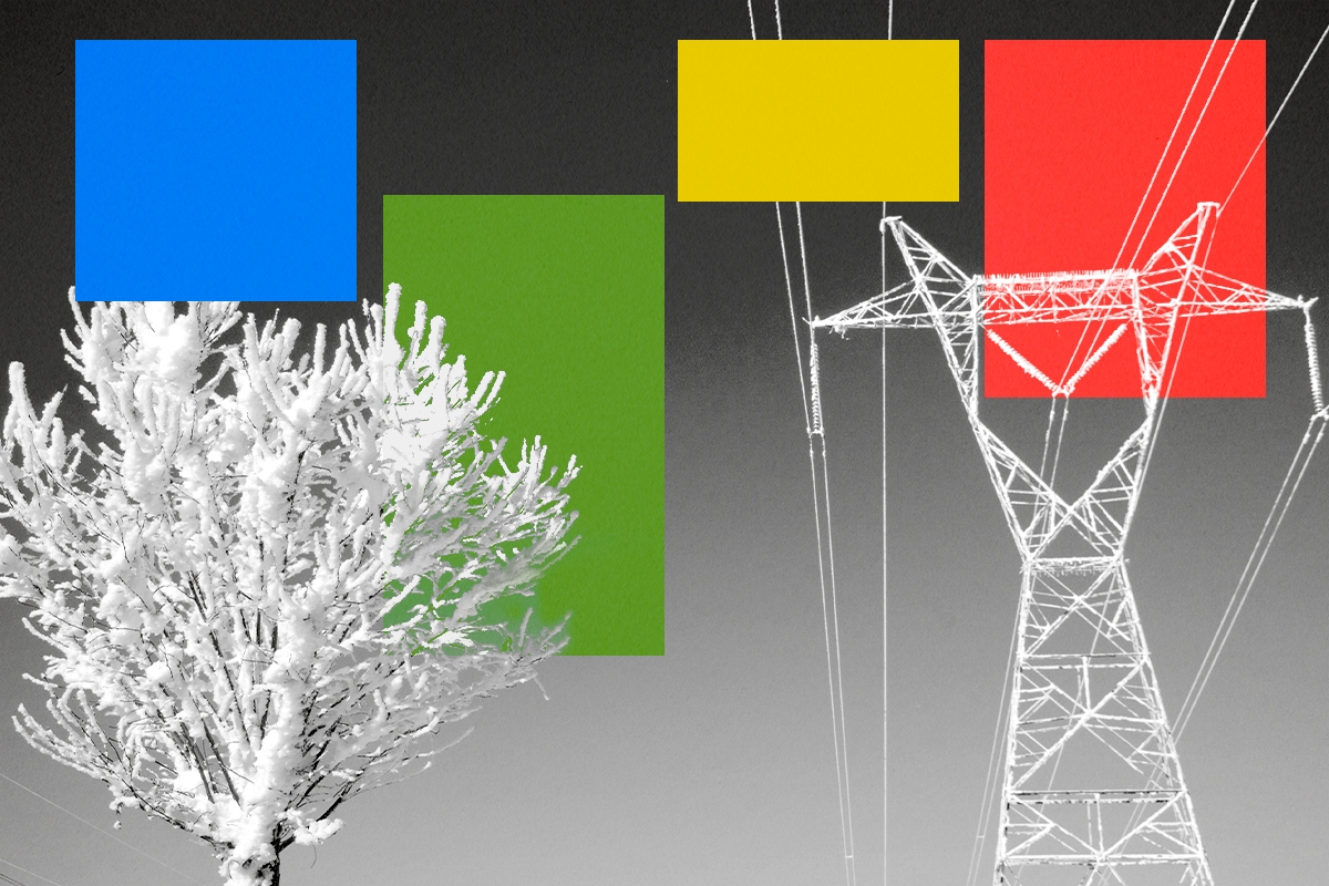 Snow-covered power lines.