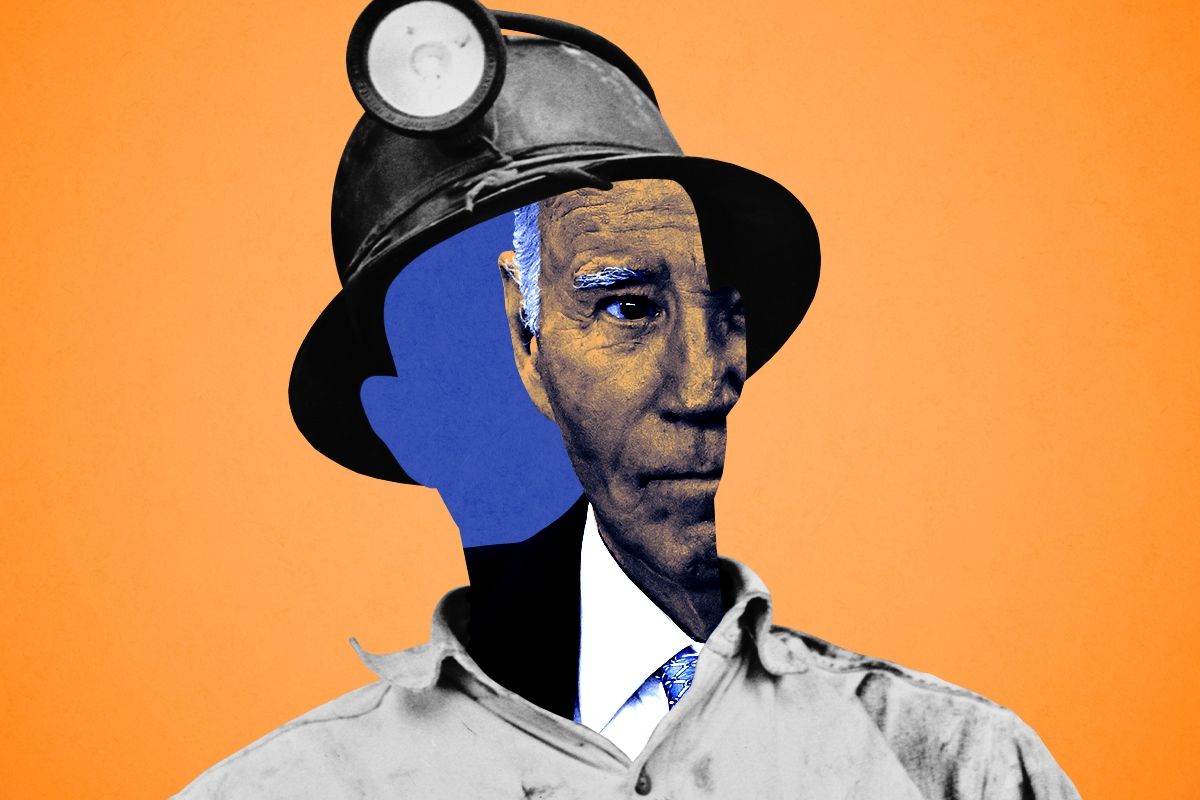 Joe Biden inside a coal miner.