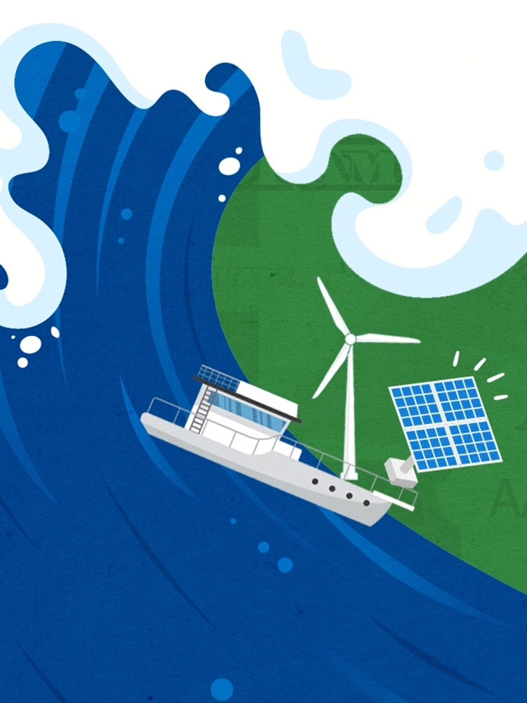 A boat caught in a wave.