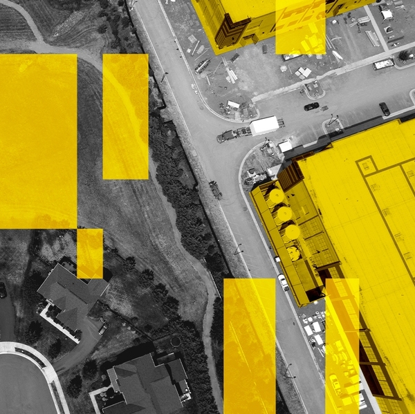 A data center and houses.