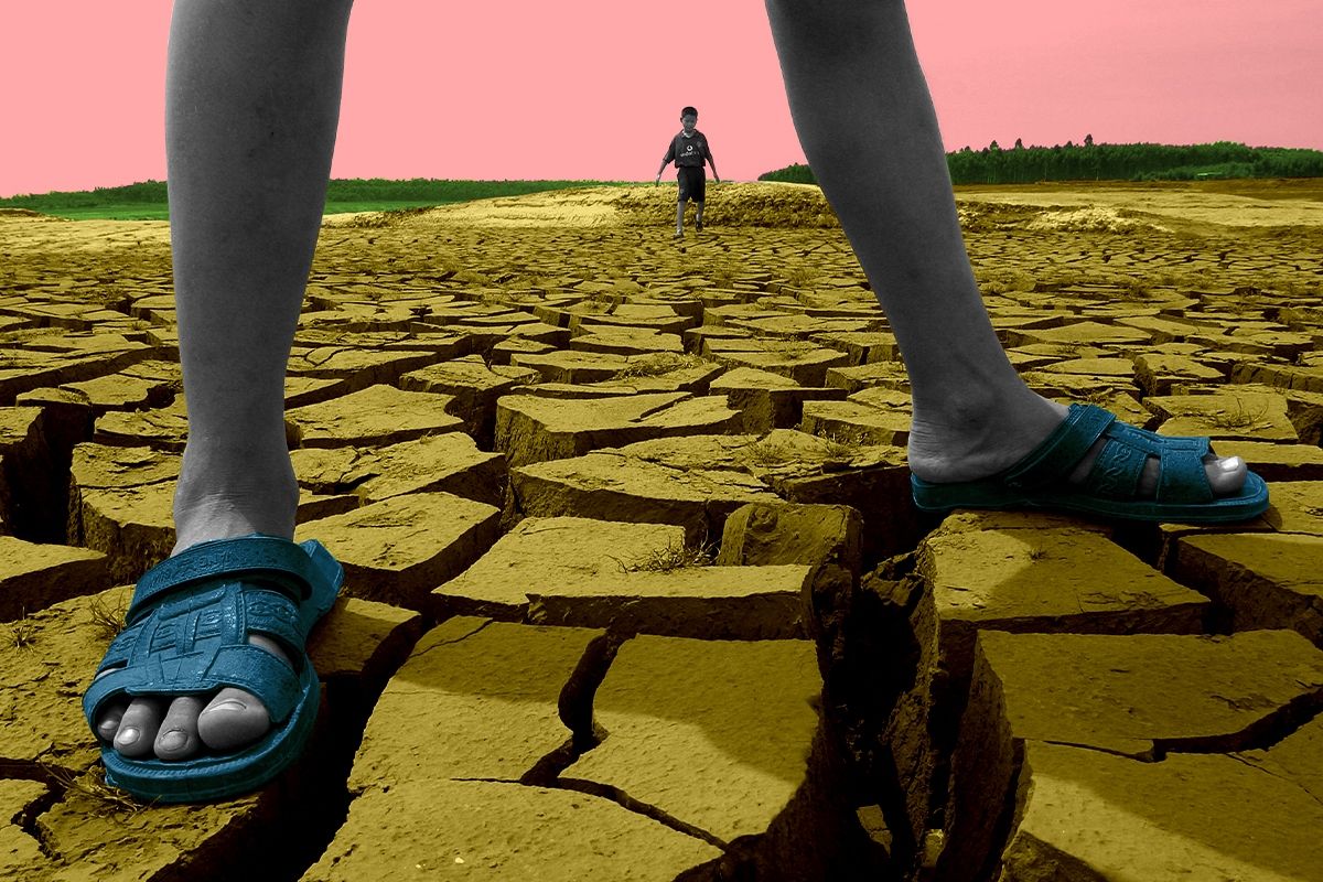 Boys and cracked ground.