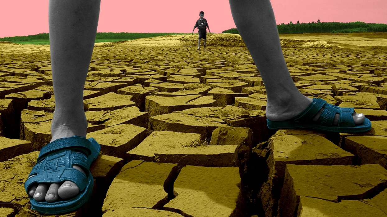 Boys and cracked ground.