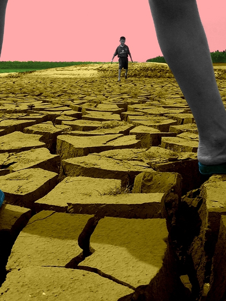 Boys and cracked ground.