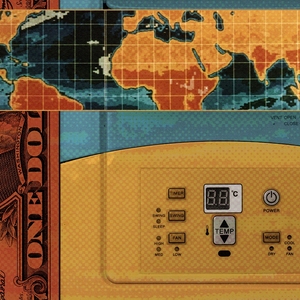 An air conditioner and a dollar bill.