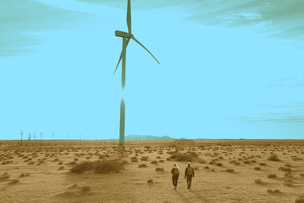 Desert wind turbines.