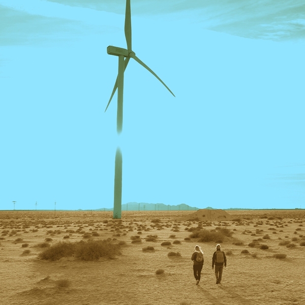 Desert wind turbines.