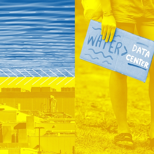 Water, a data center, and a protester.
