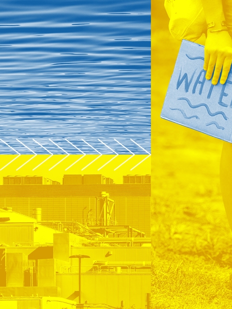 Water, a data center, and a protester.