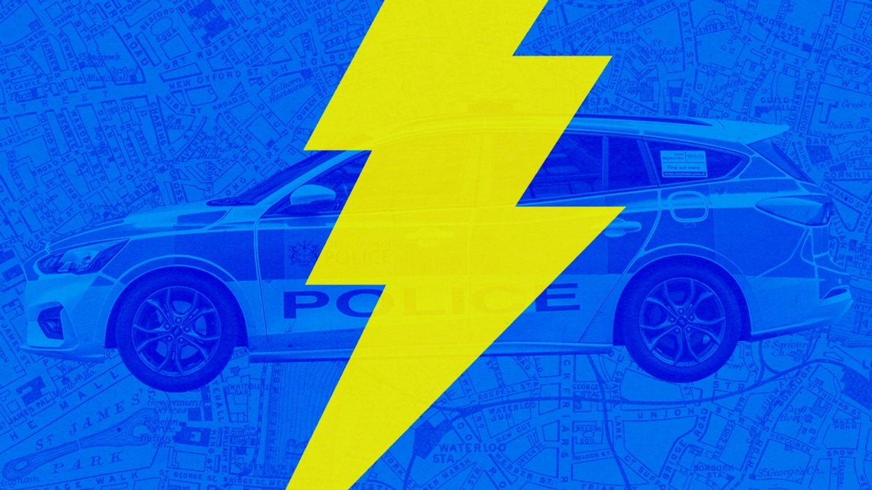 A police car and a lightning bolt.