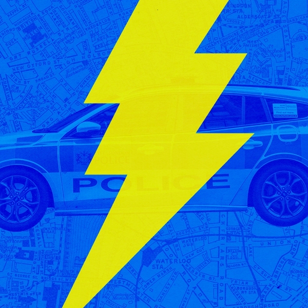 A police car and a lightning bolt.
