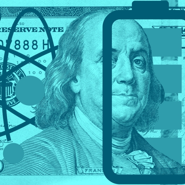 A hundred dollar bill, an atom, and a battery.