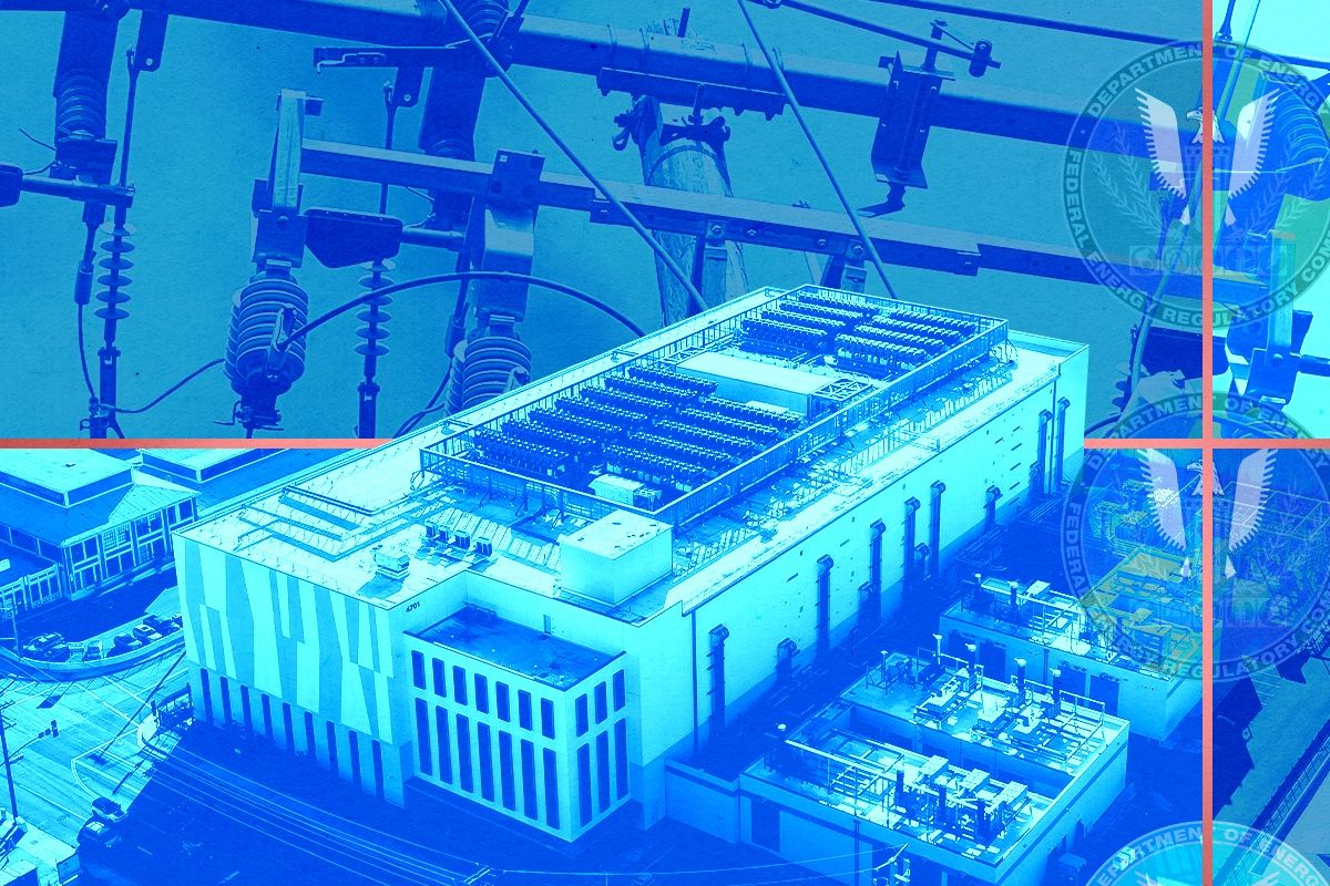 A data center and power lines.