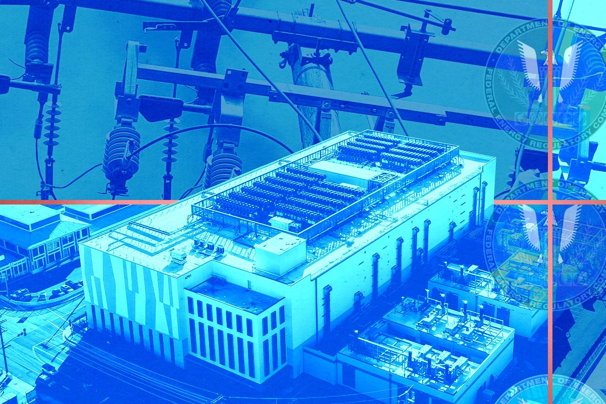 A data center and power lines.