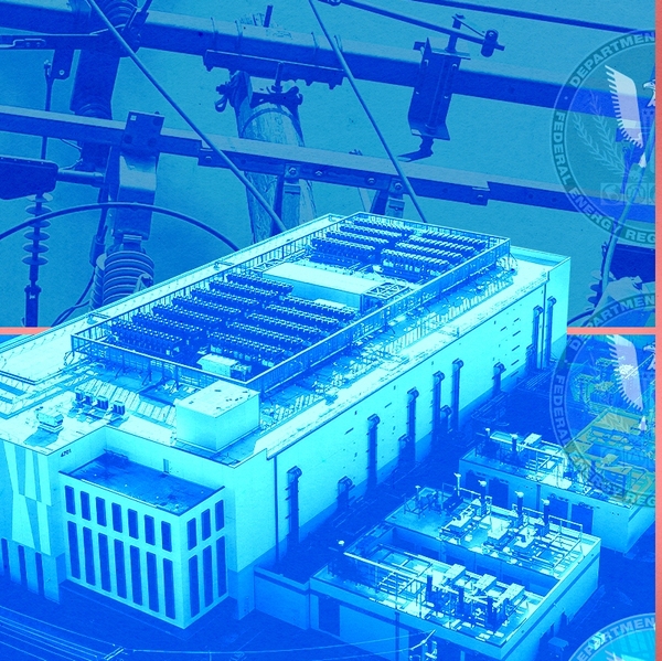 A data center and power lines.