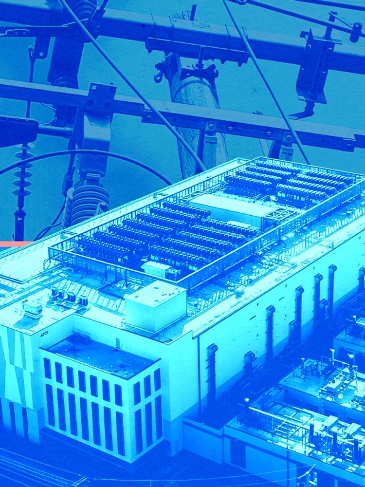 A data center and power lines.