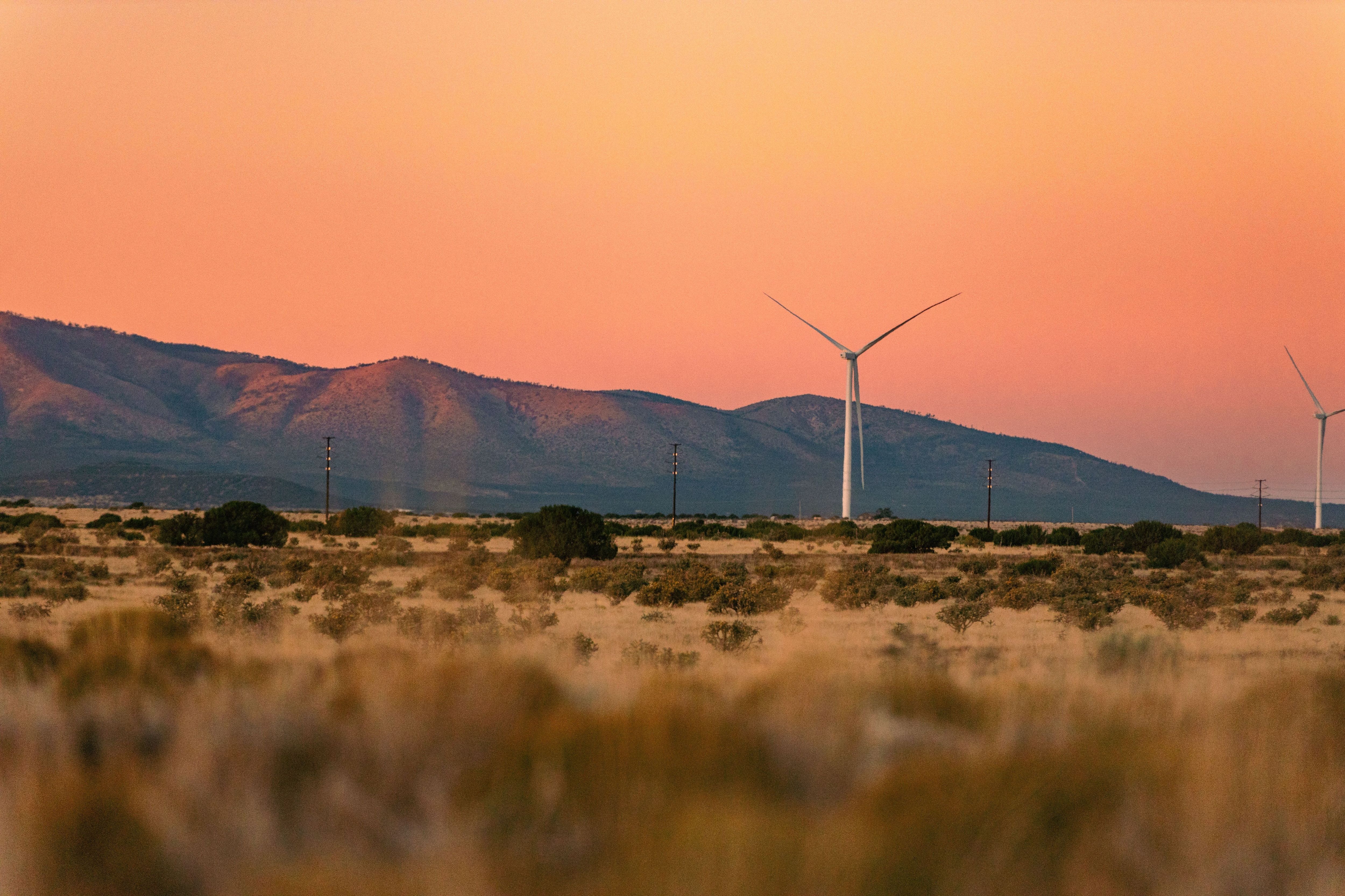 Wind turbines.