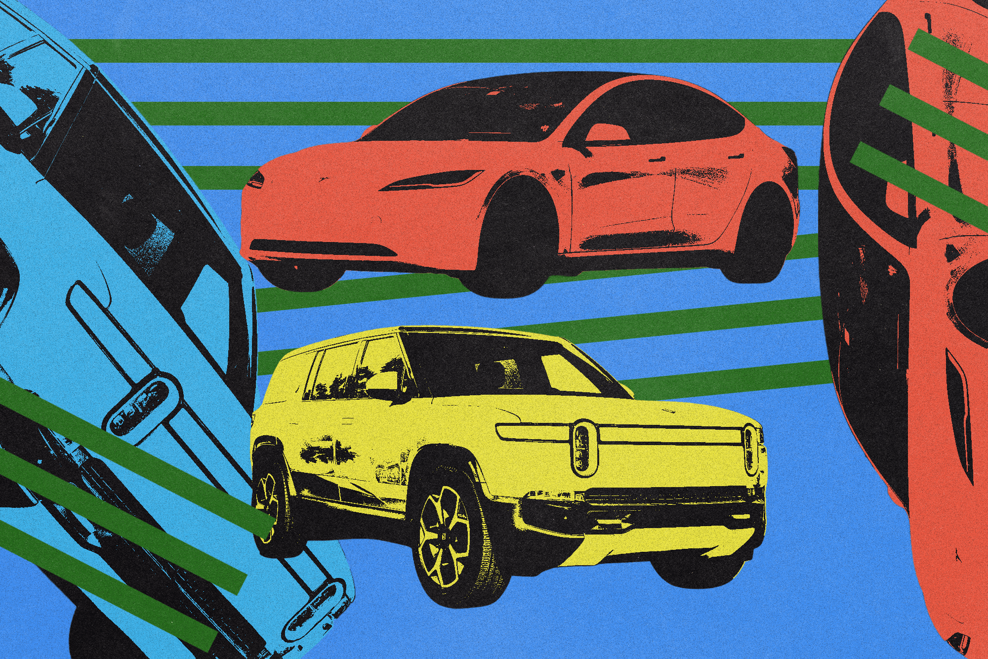 Tesla and Rivian EVs.
