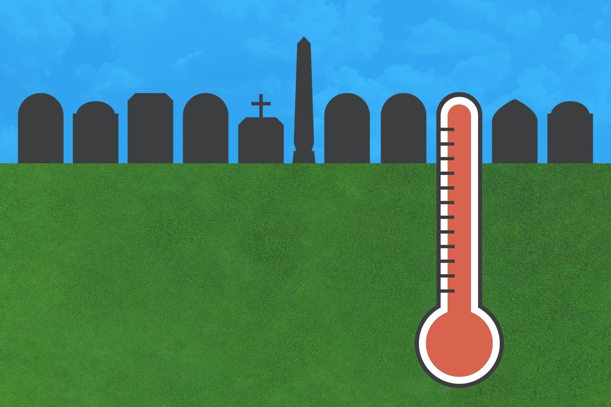 Tombstones and a thermometer.