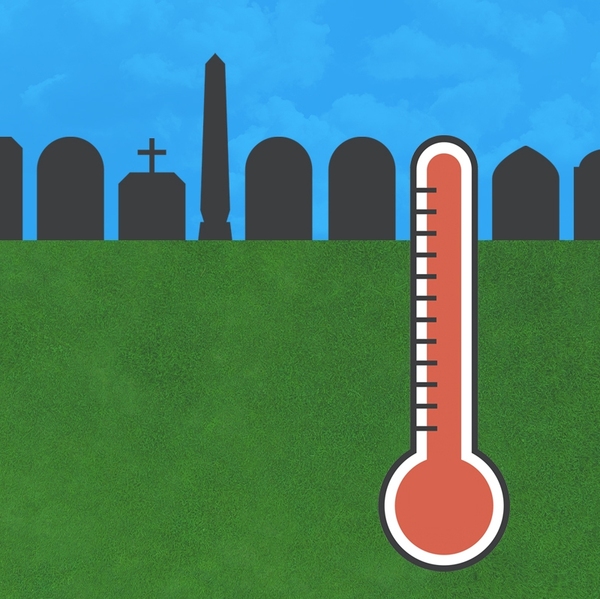 Tombstones and a thermometer.