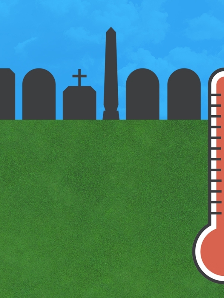 Tombstones and a thermometer.