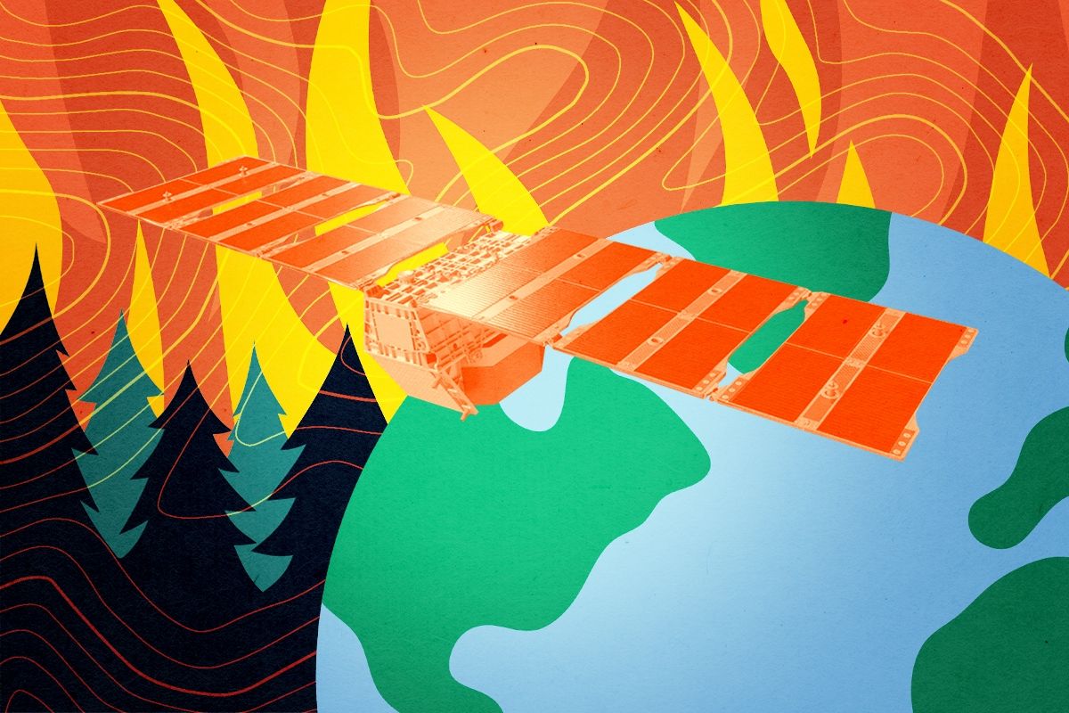 A satellite and a forest fire.