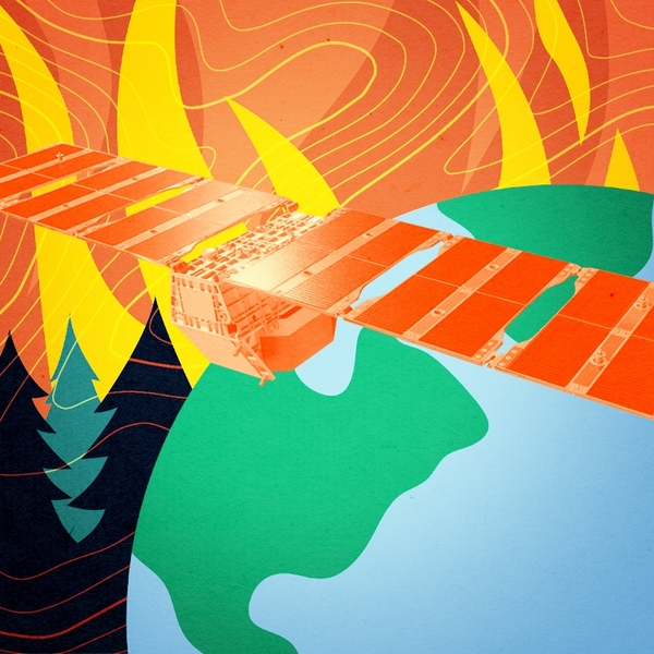 A satellite and a forest fire.