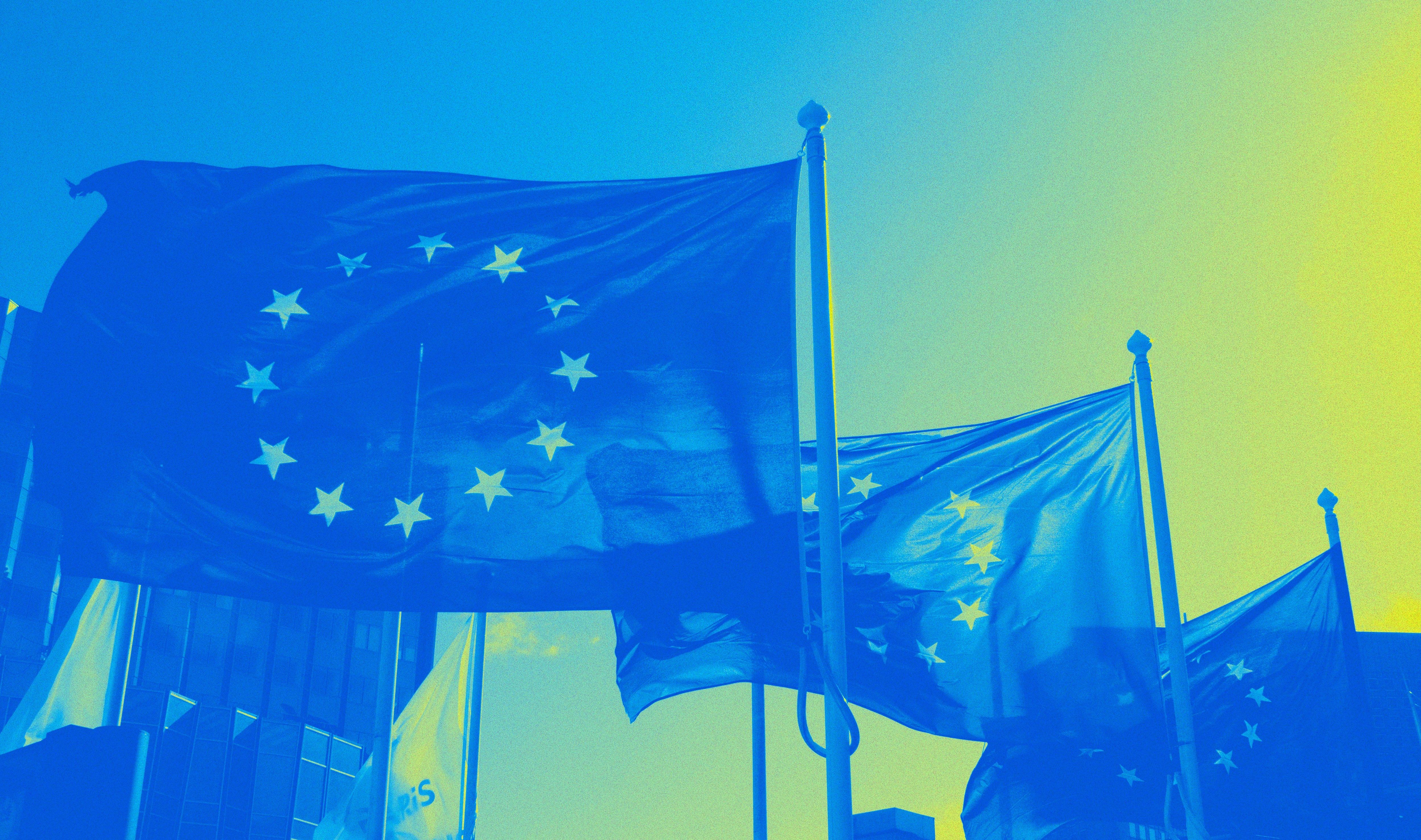 Flags of the European Union.
