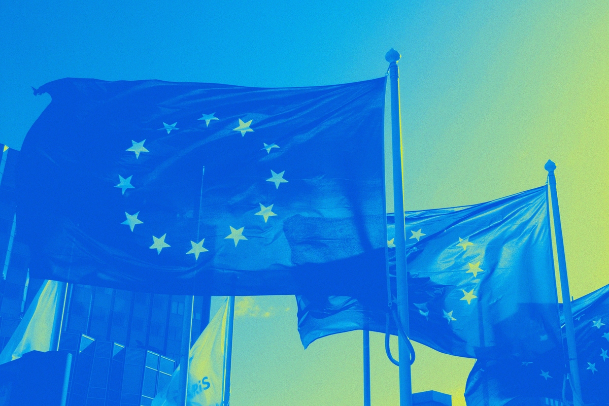 Flags of the European Union.