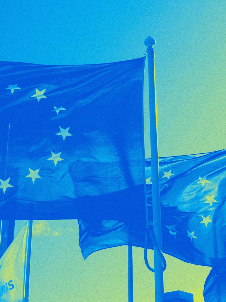 Flags of the European Union.