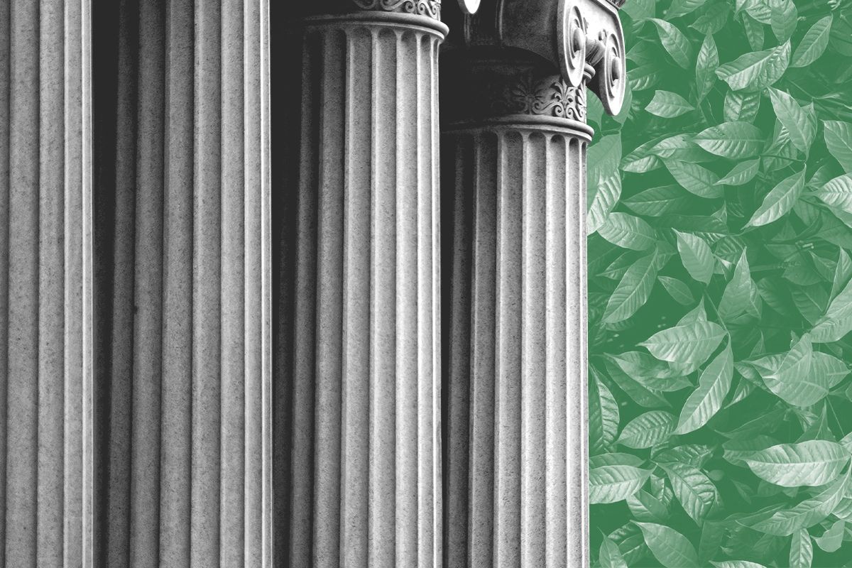 Pillars and leaves.