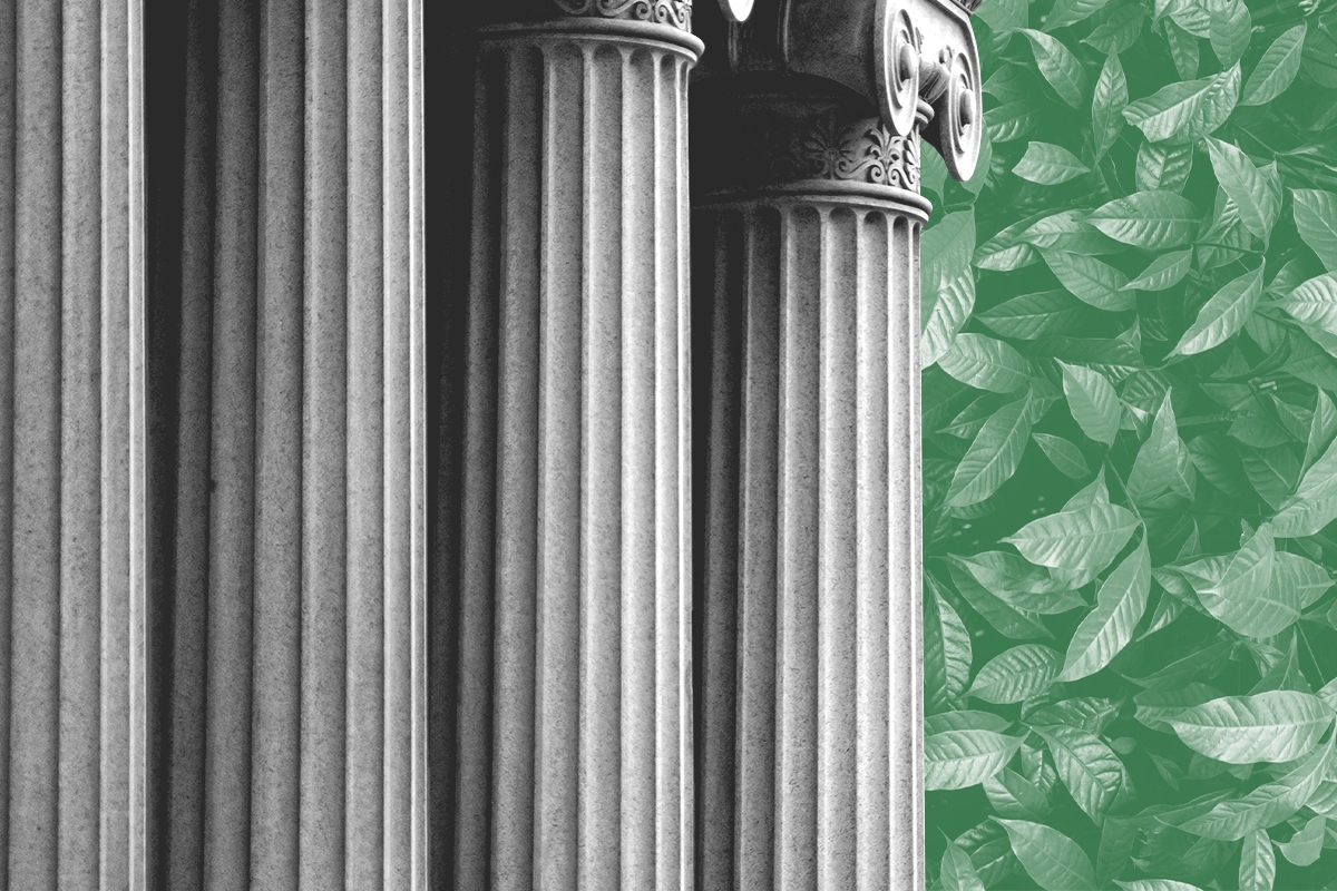Pillars and leaves.