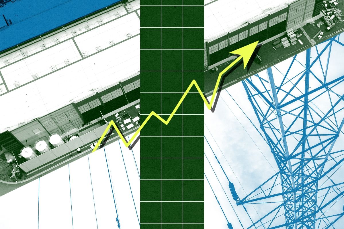 A data center and power lines.