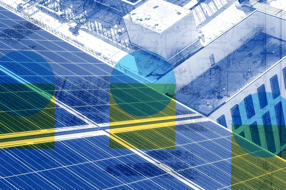 Solar panels and a data center.