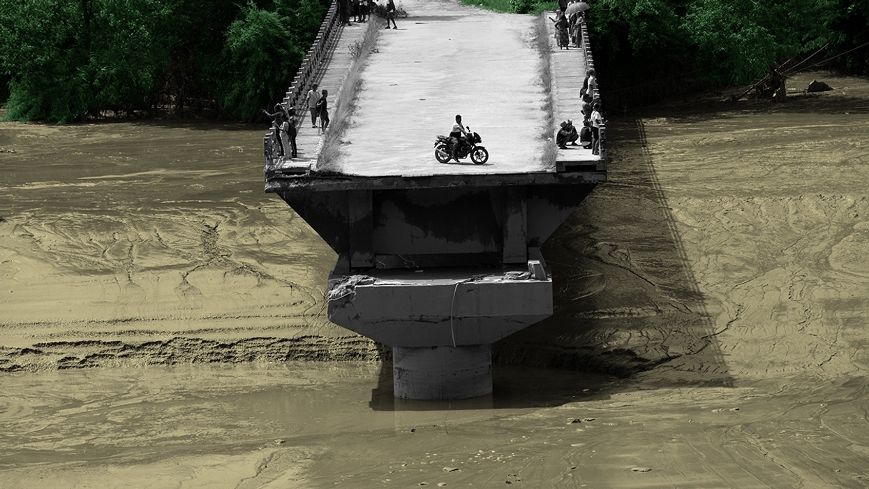 A destroyed bridge in Nepal.