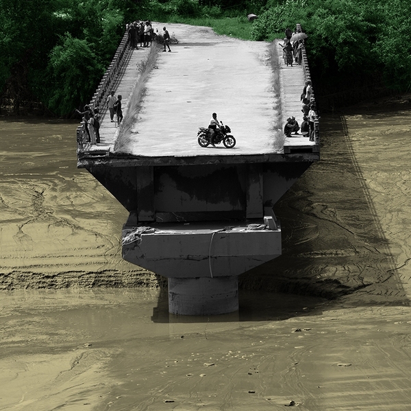 A destroyed bridge in Nepal.