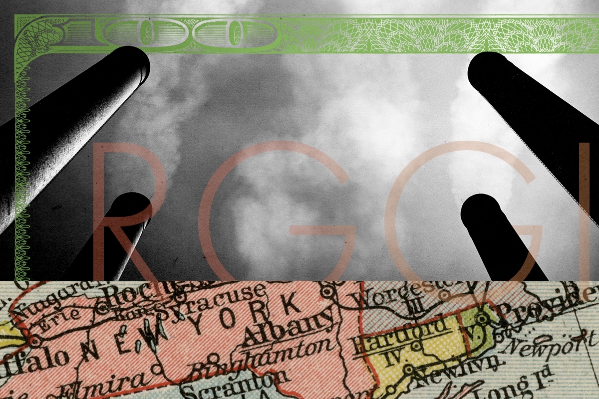 Smokestacks and a map.