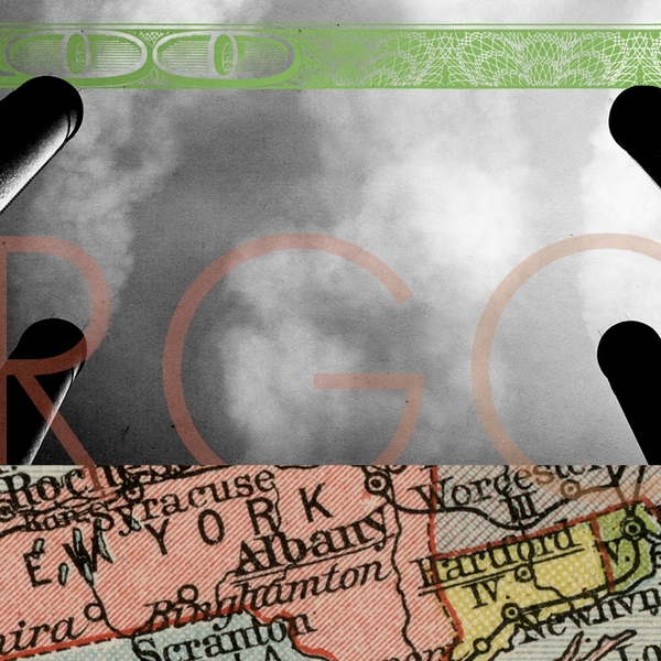 Smokestacks and a map.