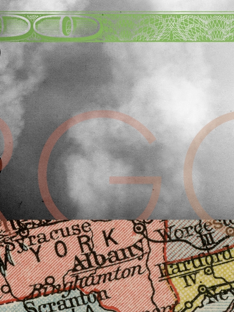 Smokestacks and a map.