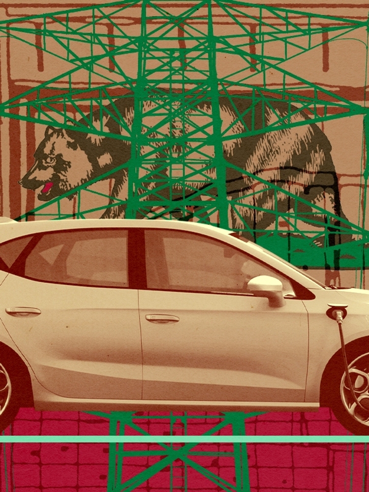 An EV and power lines.