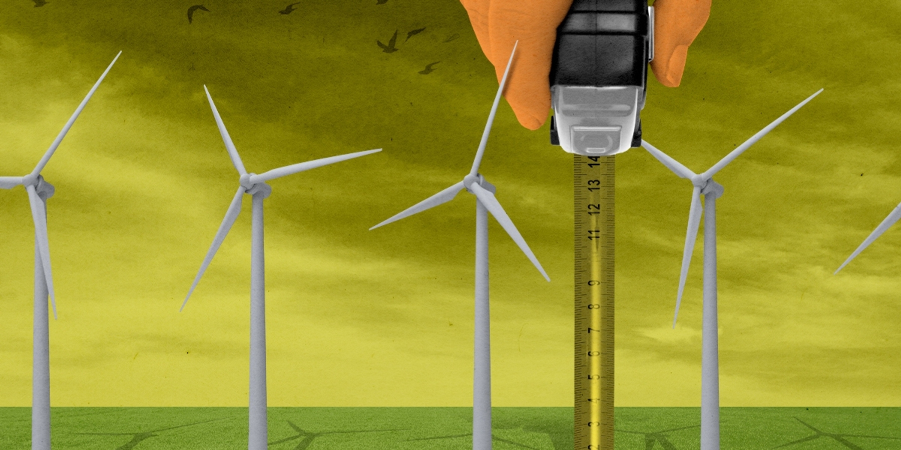 Trump measuring wind turbines.