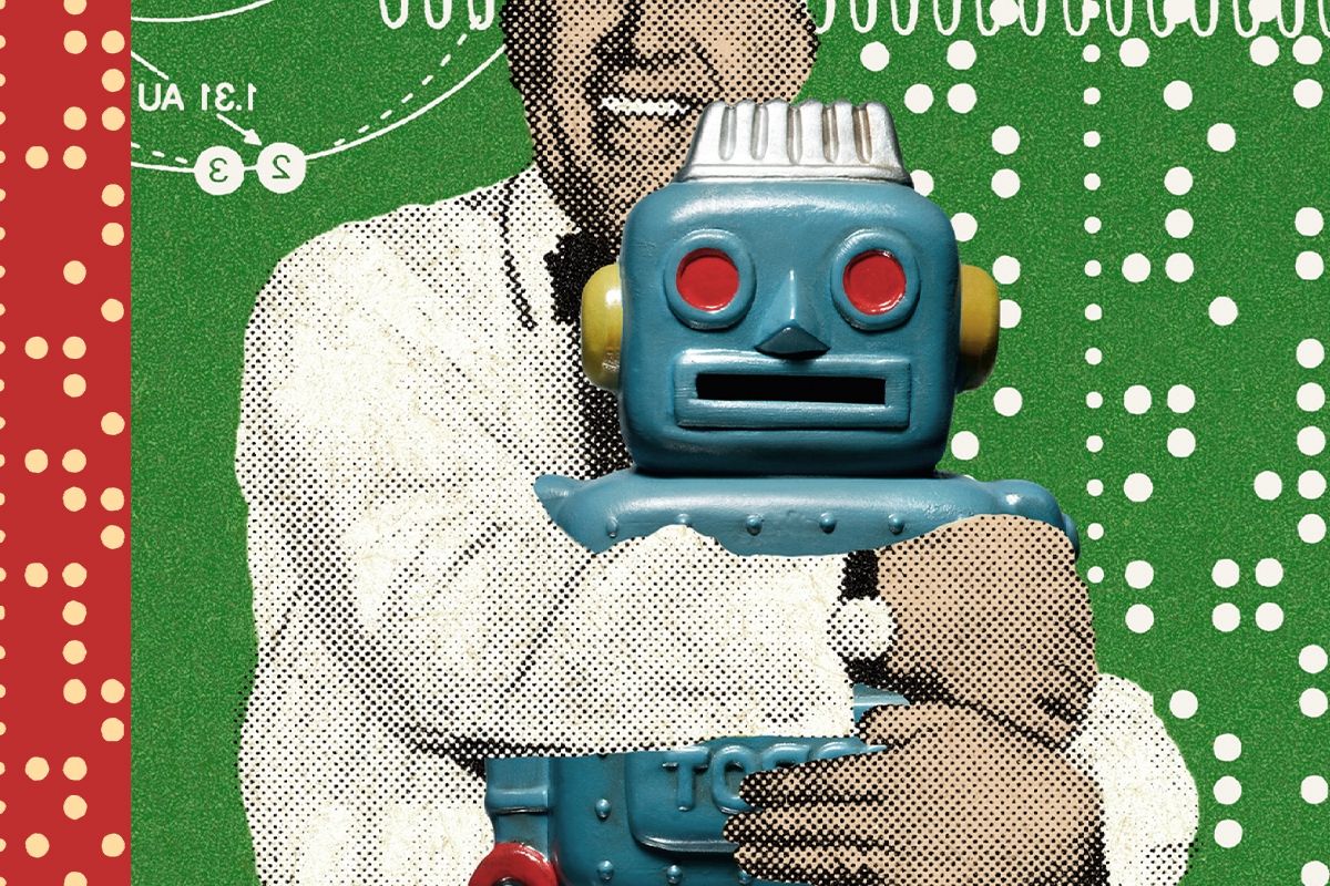 Hugging a robot.