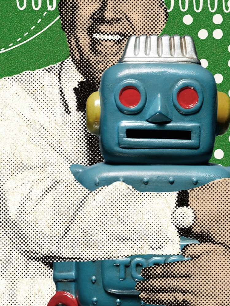 Hugging a robot.