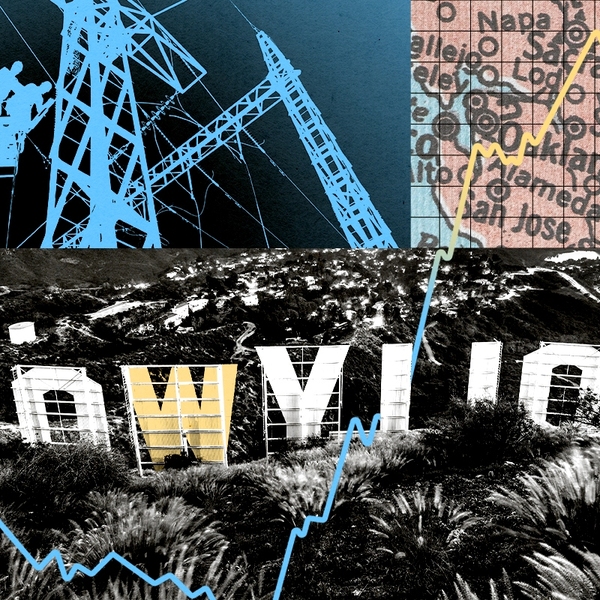 The Hollywood sign and power lines.