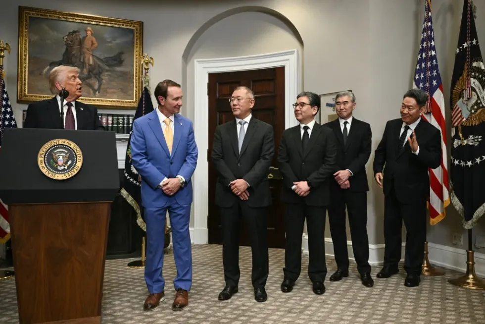Trump with Hyundai executives last year.